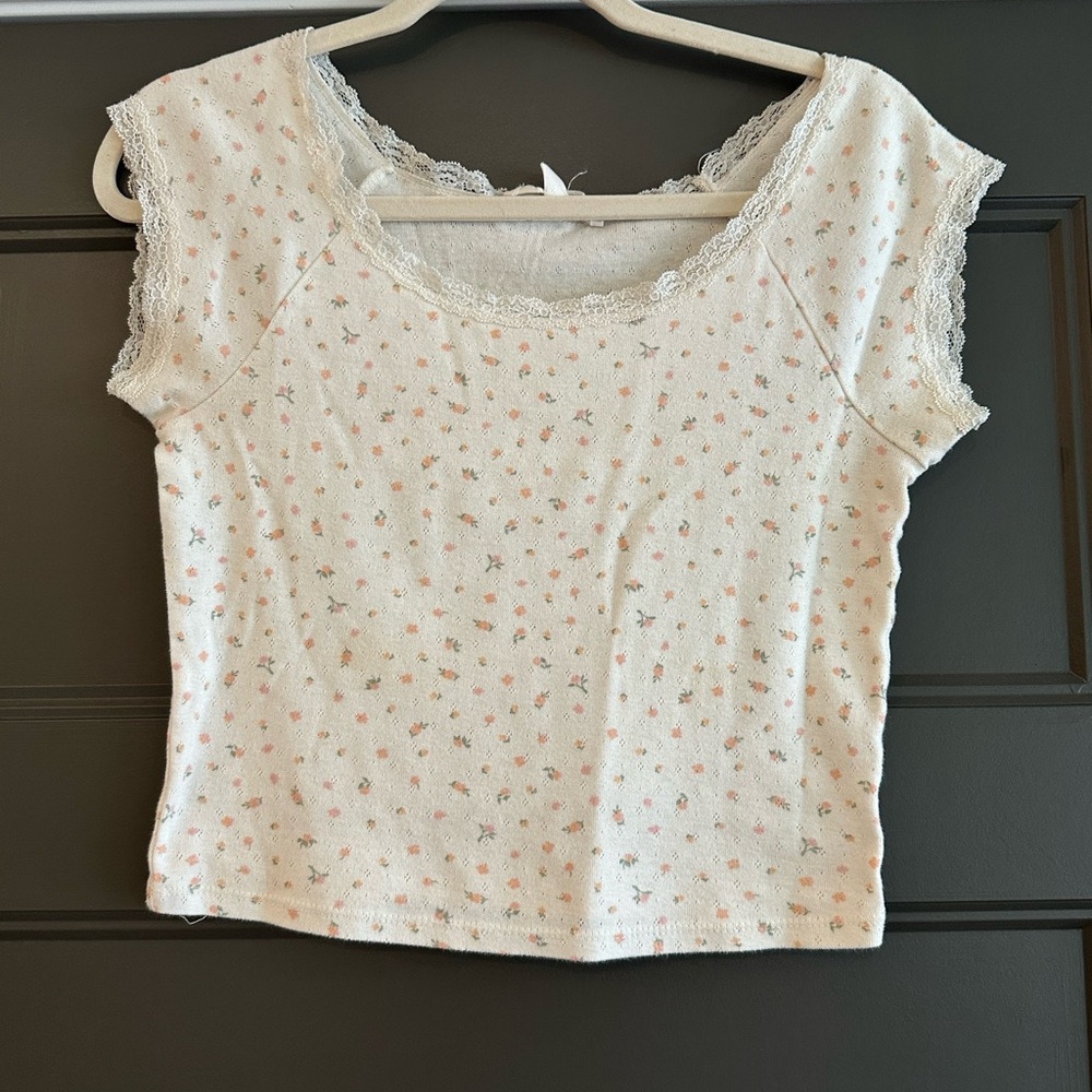 Floral Lace Trim Women's Top